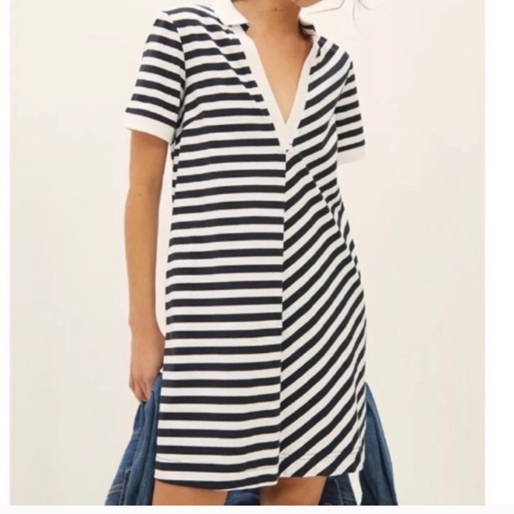 Anthropologie Striped Black and White V-Neck polo Dress